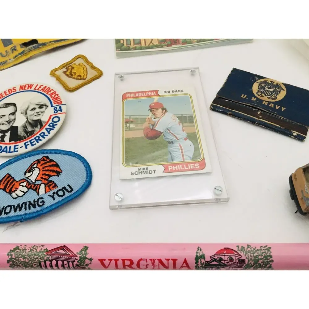 Junk Drawer Lot Vtg Key Chains Patches Baseball Cards Map Type 99 Model Military